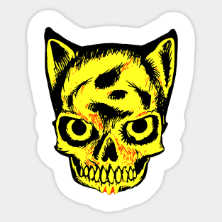 Yellow cat skull king pet cemetery classic kitty design evil cute cat happy death Sticker